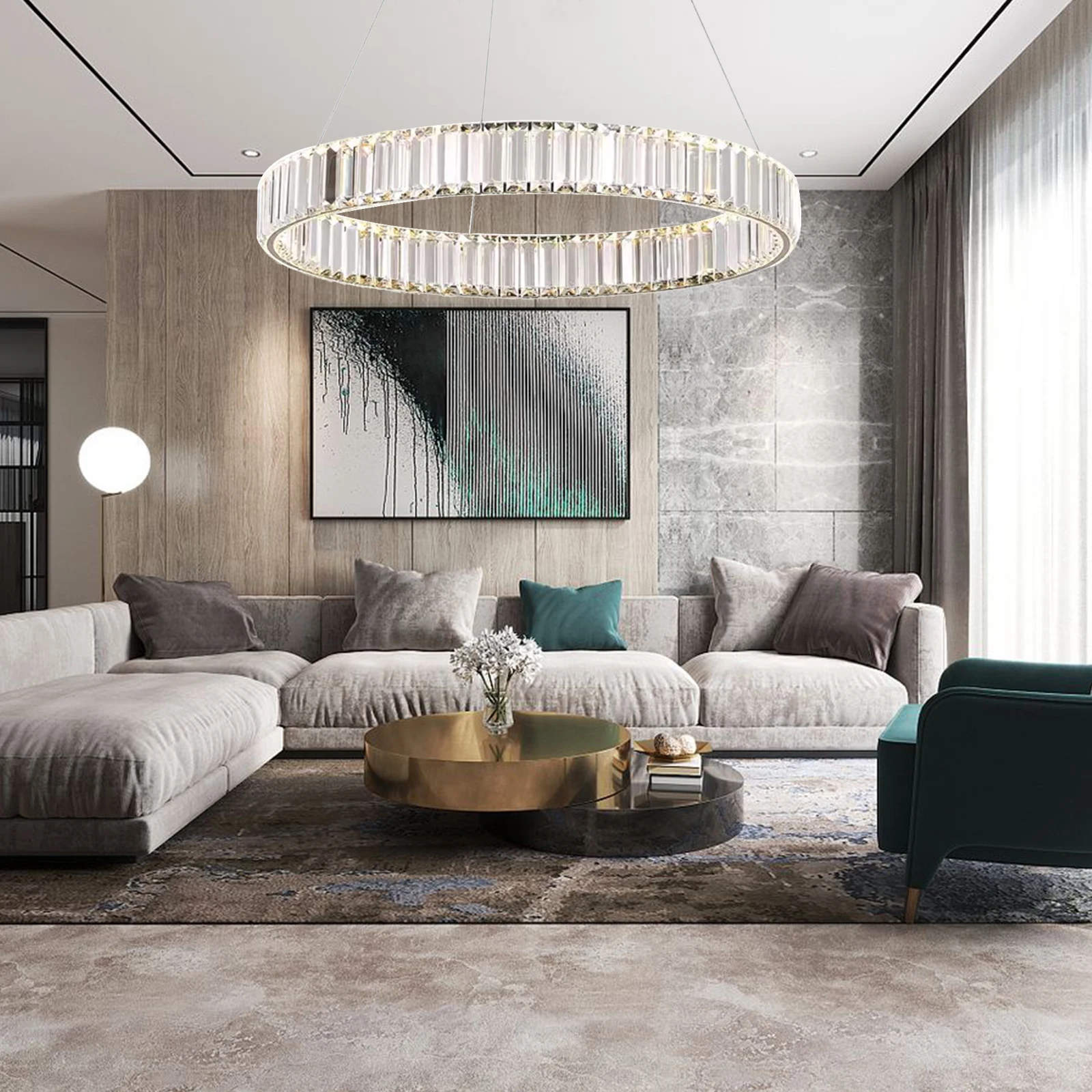 Modern Crystal Chandelier Silver 80CM LED 3 Color Dimming Wide Voltage Living Room