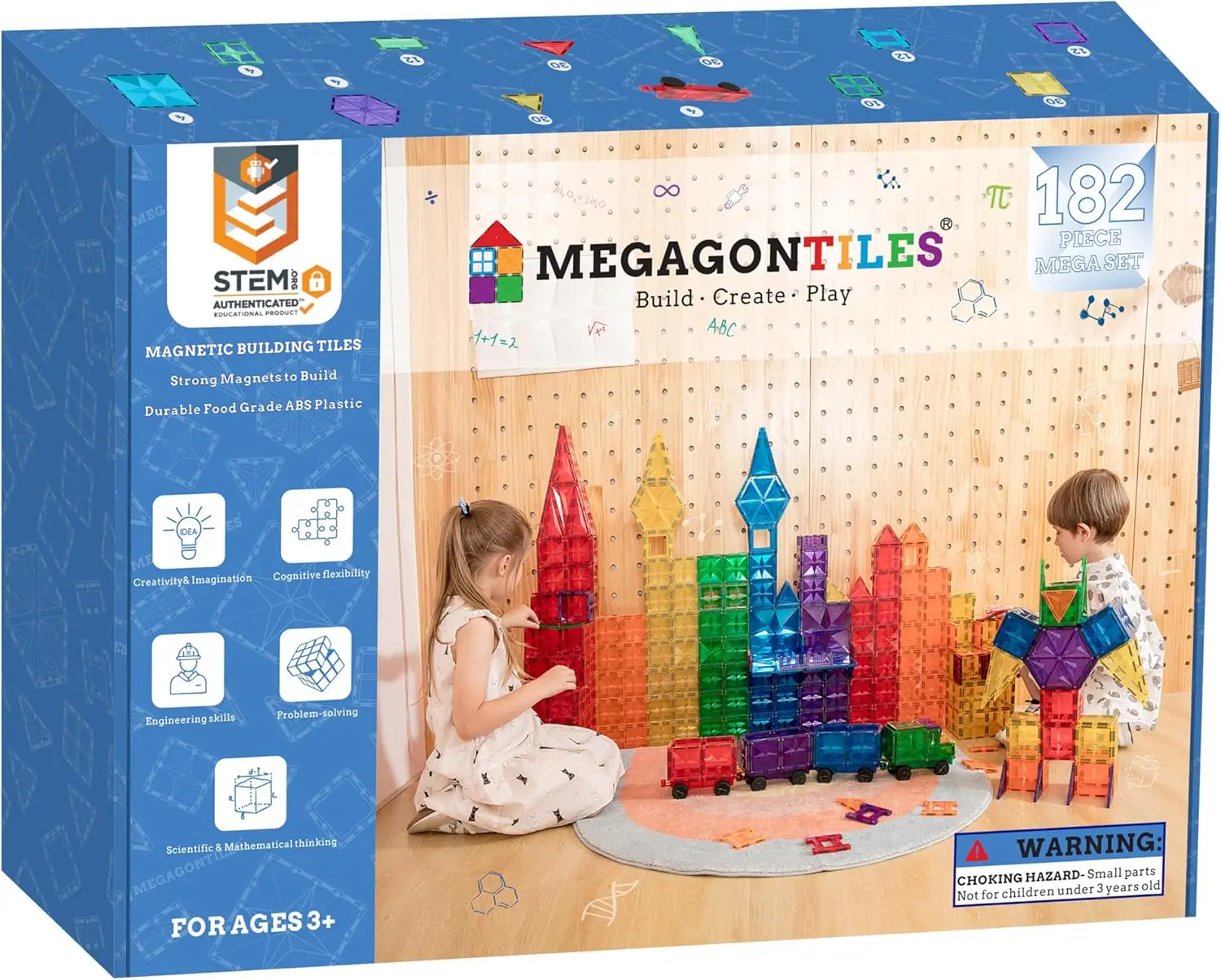

182PCS Premium MagneticTiles, MagnetTiles, STEM AUTHENTICATED,MEGA MagnetTiles, Magnetic Blocks, Magnetic Building Blocks, Magne