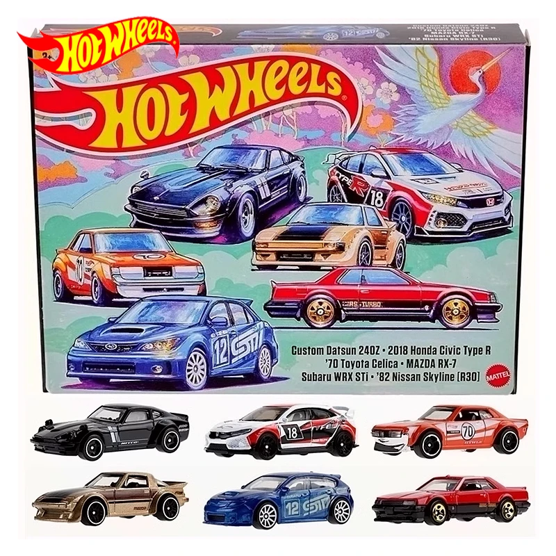 Original Hot Wheels Car Themed Multipacks Kids Toy for Boy 1/64 Diecast Custom Datsun Honda Civic Toyota Mazda RX Nissan Skyline