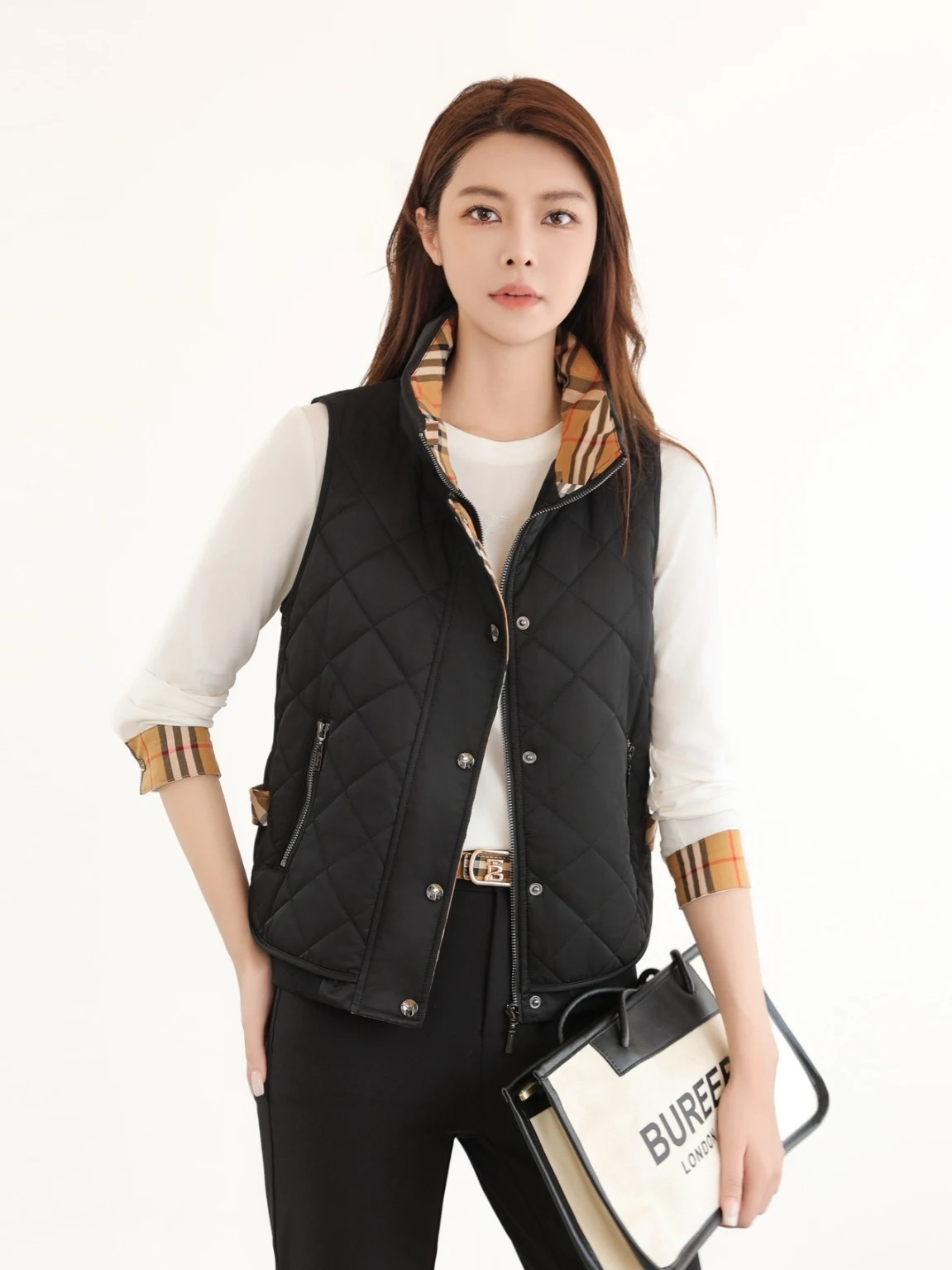 Winter Nieuwe Sle Briti Sle Katoen Gevoerd Vest Casual Veelzijdige Dames Svel Stand Kraag Katoen Jaet Bovenkleding