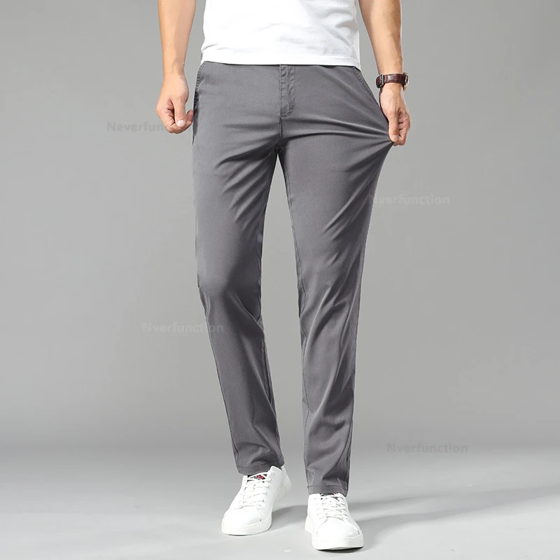 Pantalon d'été fin pour hommes, décontracté, Lyocell, doux, glace, confortable, élastique, affaires, droit, vêtements FjMale, Biege ingent