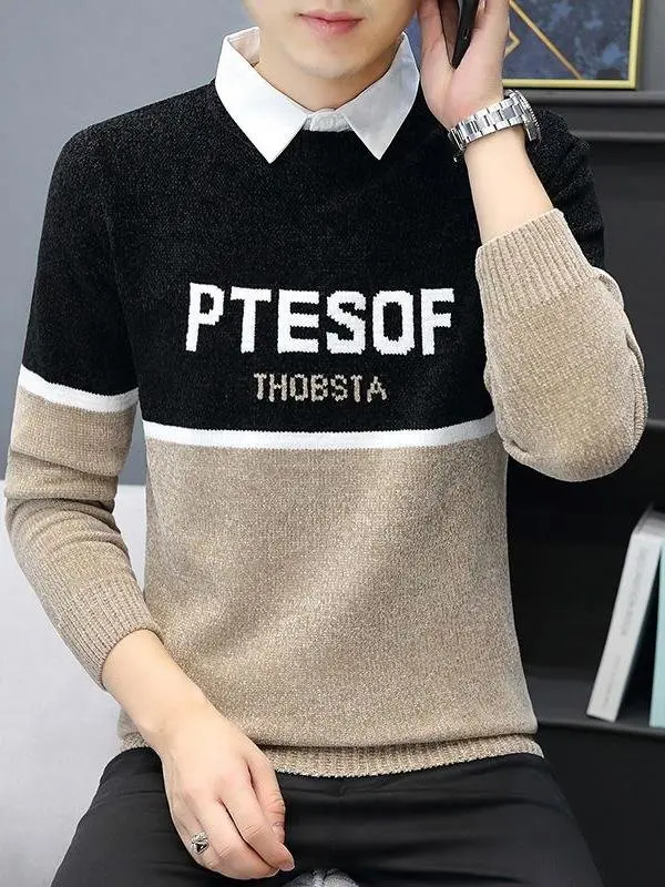 

Men's Casual Shirt Collar Knitted Sweater Inner Wear Winter Long Sleeve Neck Line Base Layer Top City Walk Fashion