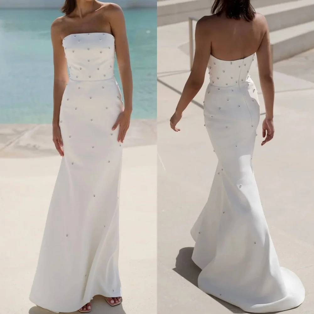 

Customized Jersey Beading Charming Charming Strapless Mermaid Long Dresses Bespoke Occasion Woman Elegant Party Wedding