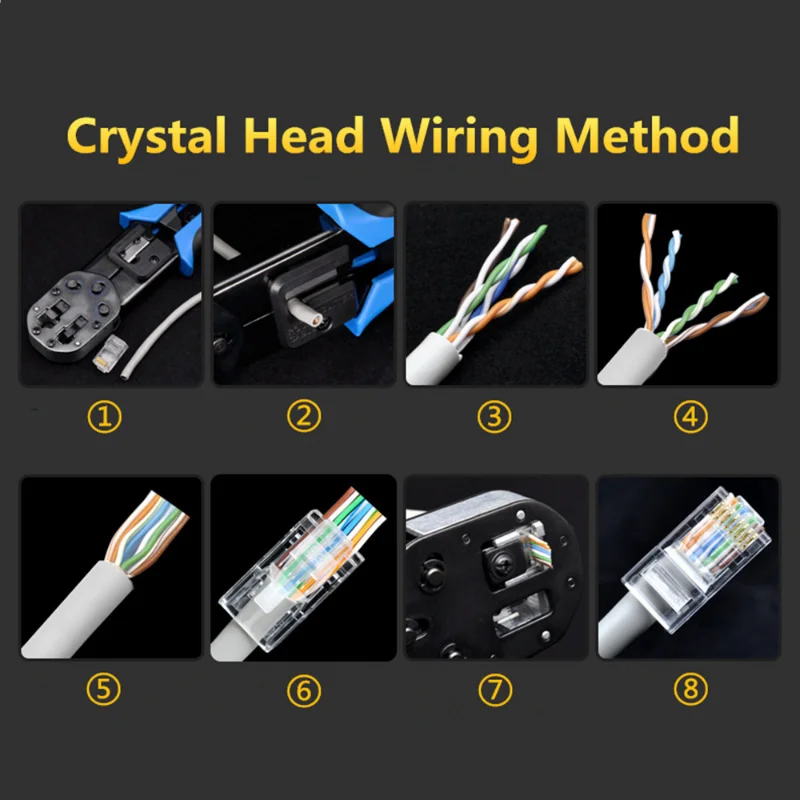 Crystal Metal CAT5e RJ45 Connector 8P8C Modular Ethernet Cable RJ 45 Ends Ethernet Cable Crimp Connectors UTP Network Plug