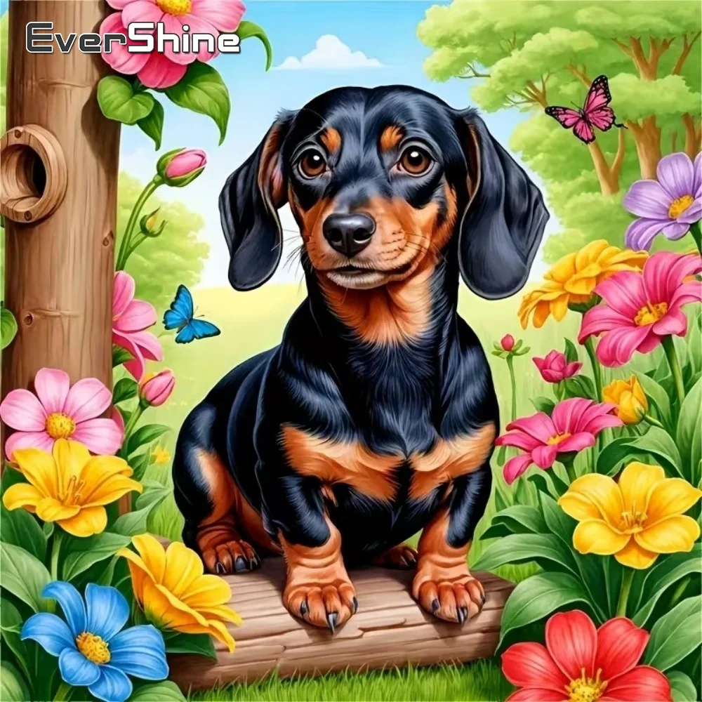 EverShine Vollquadratisches Rundes Diamant-Mosaik Hunde-Tier-Malerei DIY-Set Stickerei Blumenbild Strass Handarbeit