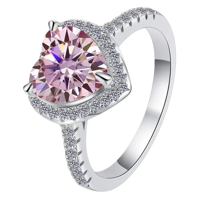 S925 sterling silver moissanite ring, pink love ring, niche high-end light luxury jewelry.