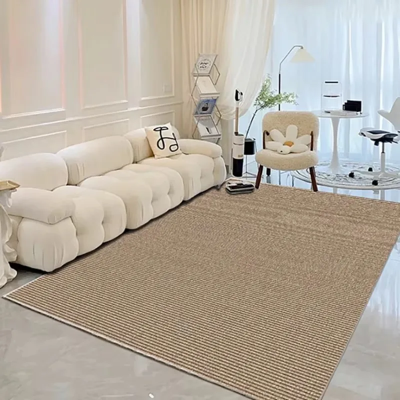 Brand New Modern Simple Beige Living Room Carpet Oversized Bedroom Line Carpet Thickened Soft Room Home Decor Luxury Light 2024