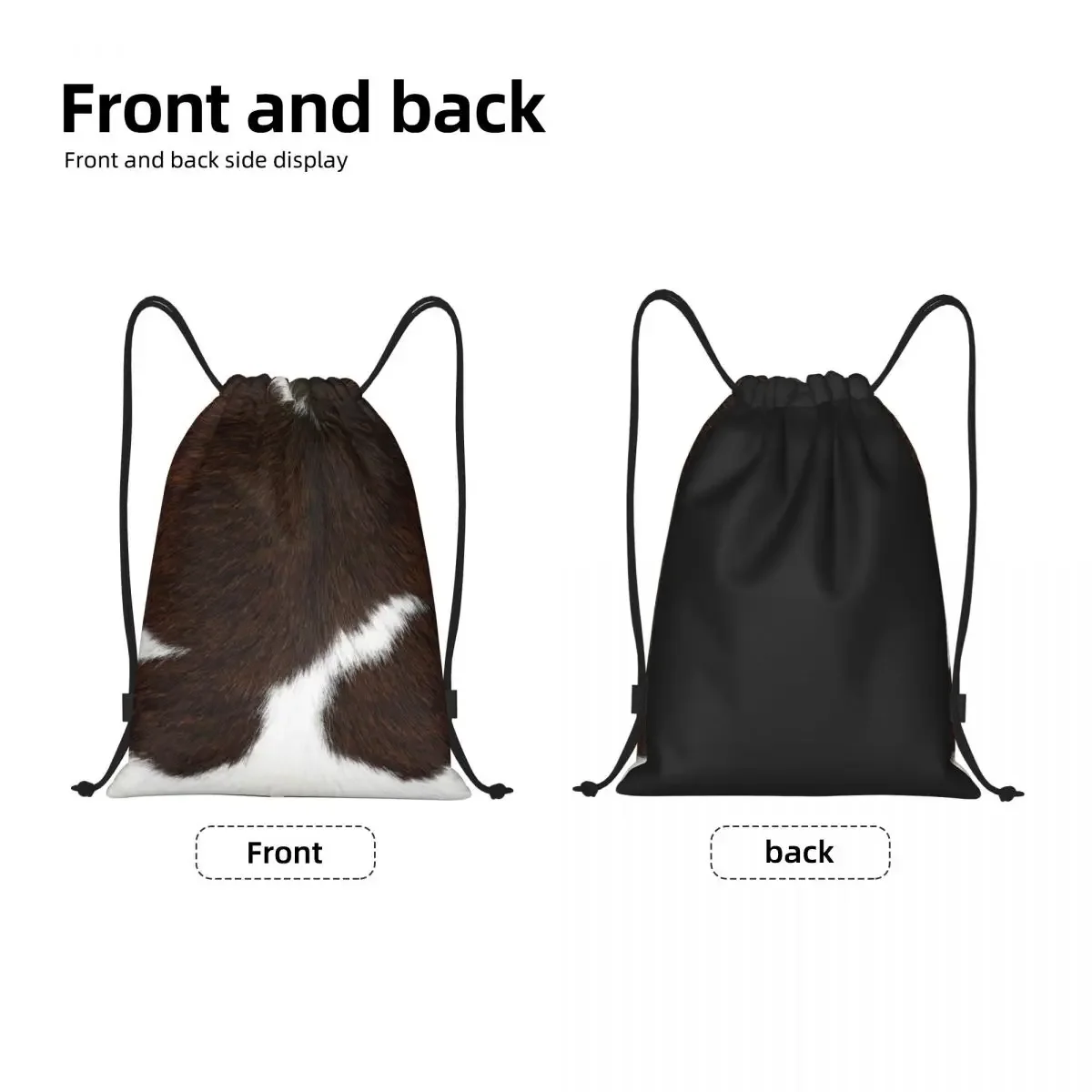 Custom Cow Fur Cowhide Texture Print Drawstring Bags Training Yoga Backpacks Women Men Animal Skin Leather Sports Gym Sackpack