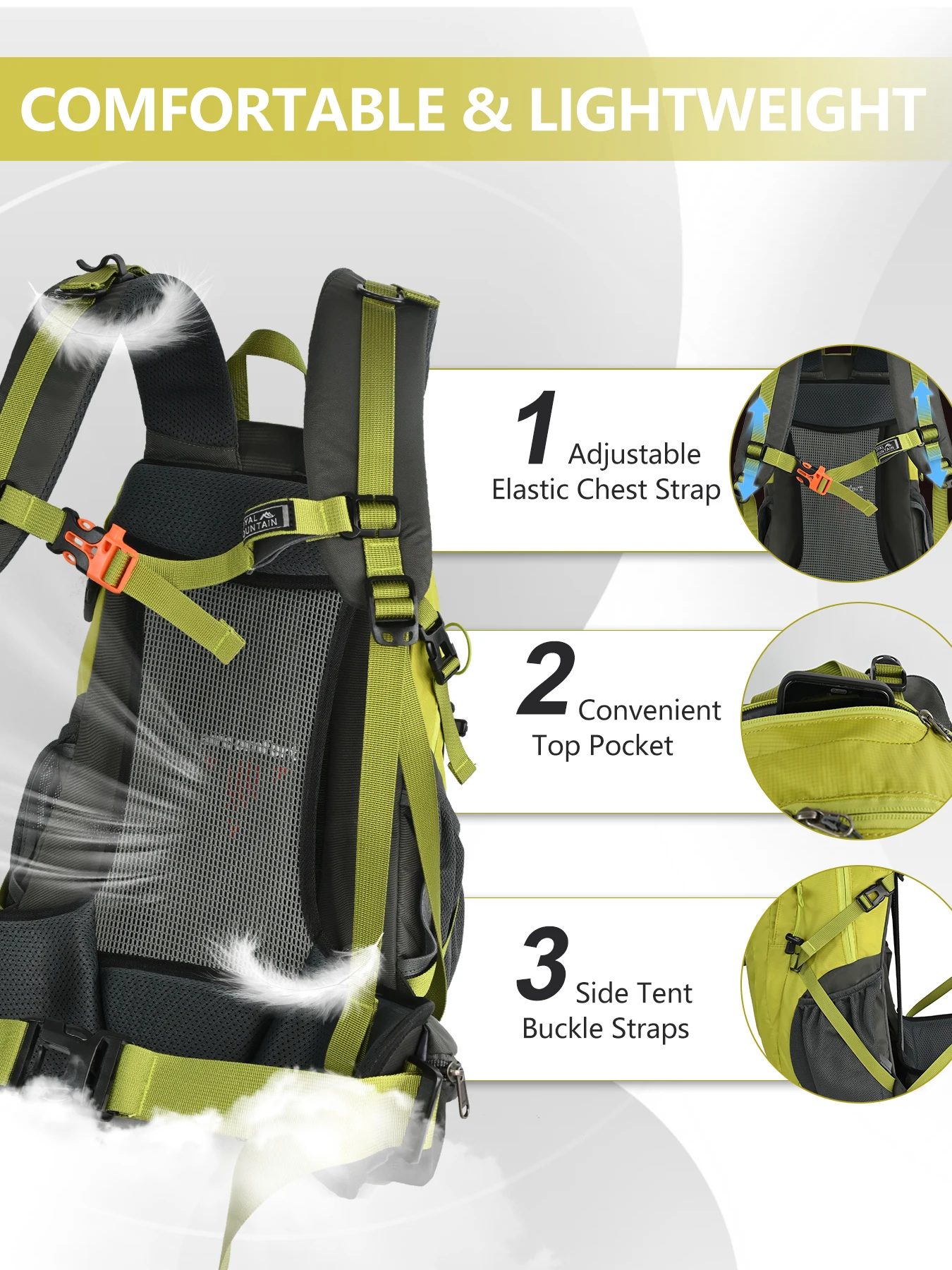 40L Outdoor-Wanderrucksack, Bergsteigen, leicht, atmungsaktiv, funktionell, vorne offene Tasche, wasserabweisende Nylontasche – Detail 5