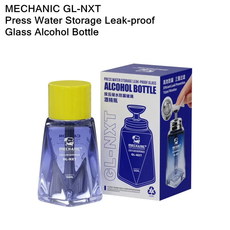 MECHANIC GL-NXT 150ml Press Type Glass Alcohol Bottle Microporous Push-Type Anti-Spray Anti-clogging Liquid Dispenser Bottle