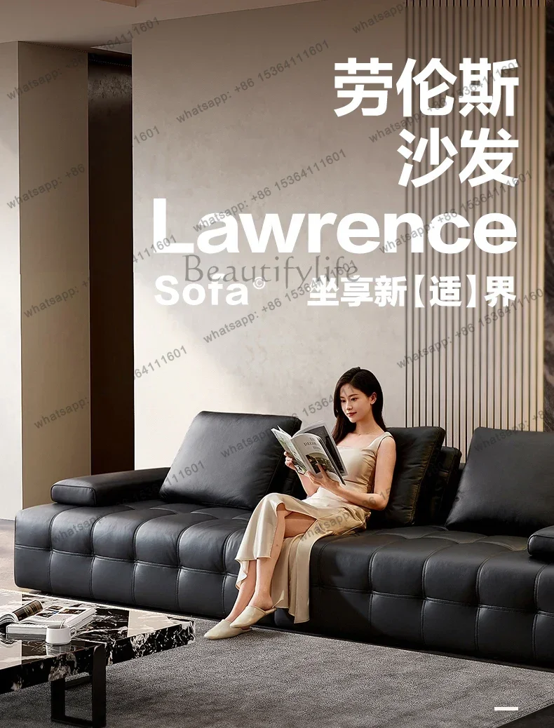 YJ Modern Luxury 3seats Italian Minimalist Living Room Furniture Retro Lawrence Big Black Cow Leather Sofa L Shaped Lazy Minimal