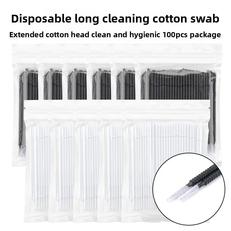 

100 шт., гибкие микрокисти с длинной головкой, аппликатор для микрокистей, чистый ватный тампон для ресниц, татуировка, вышивка, инструменты для красоты