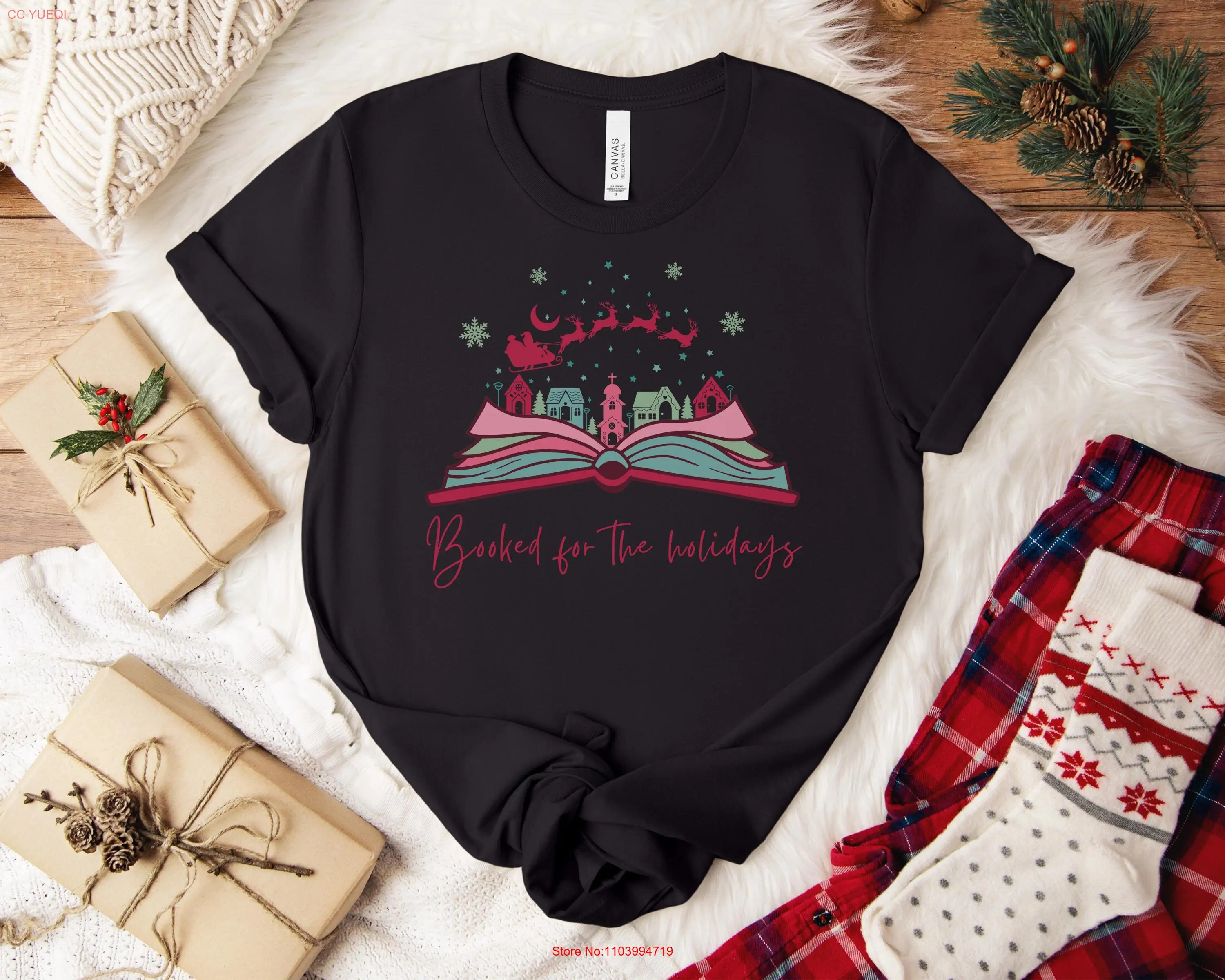 Booked for the holidays shirt Christmas tree book T gift lover librarian tee bookworm reading teacher club matching