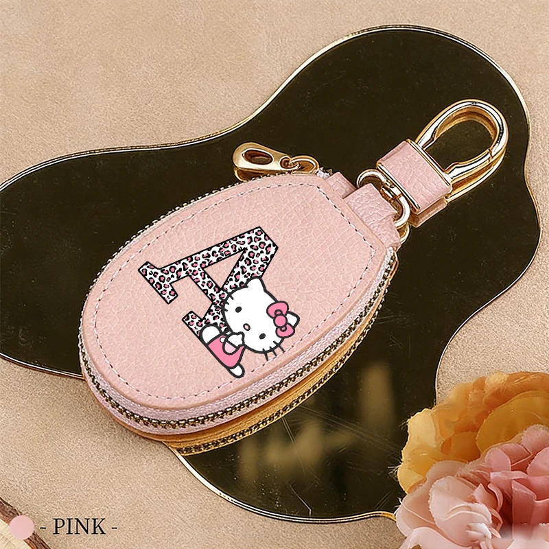 

Sanrio HelloKitty Woman Car Key Pouch Cartoon KT Cat Letter Print Key Bag Multi-function Simple Mini Purse Keychain Storage Bag