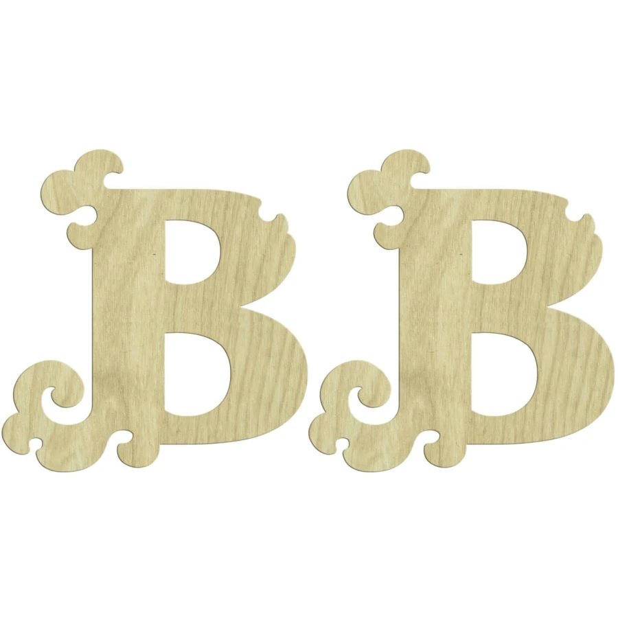 KD219 B Letter 2li Set Wooden Package Ornament, Unpainted Wooden Ornament