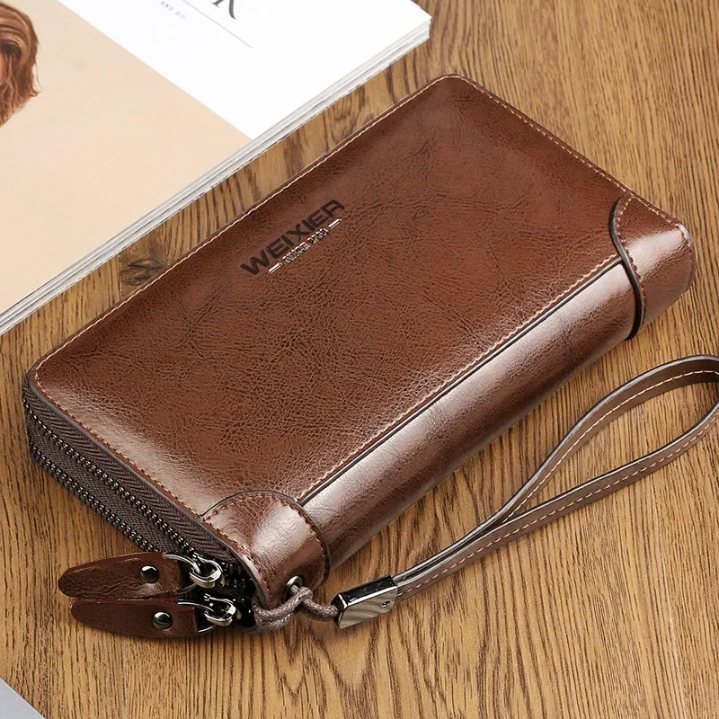 

Men Long PU Leather Wallet Double Zipper Coin Pocket Male Purse Casual Business Card Holder Vintage Large Wallet Male Clutch Bag