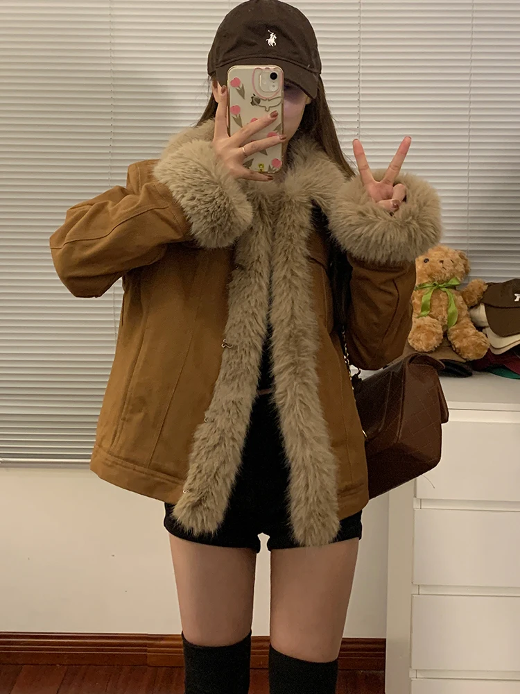 

Джинсовая куртка в клетку с мехом ягненка, утепленная хлопком, осенне-зимняя, высококачественная, в уличном стиле, ветровка для женщин, модная.