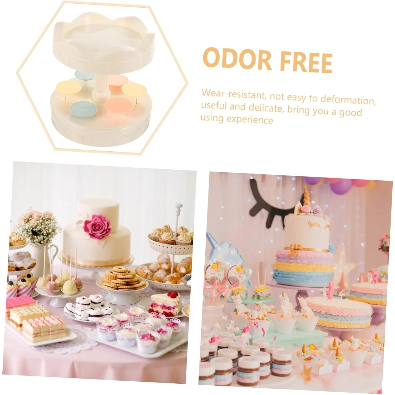 女の子のためのビンテージカルーセルケーキスタンド、回転する木製ディスプレイ人形、2層のおもちゃ、アフタヌーンティーパーティー、ケーキなし