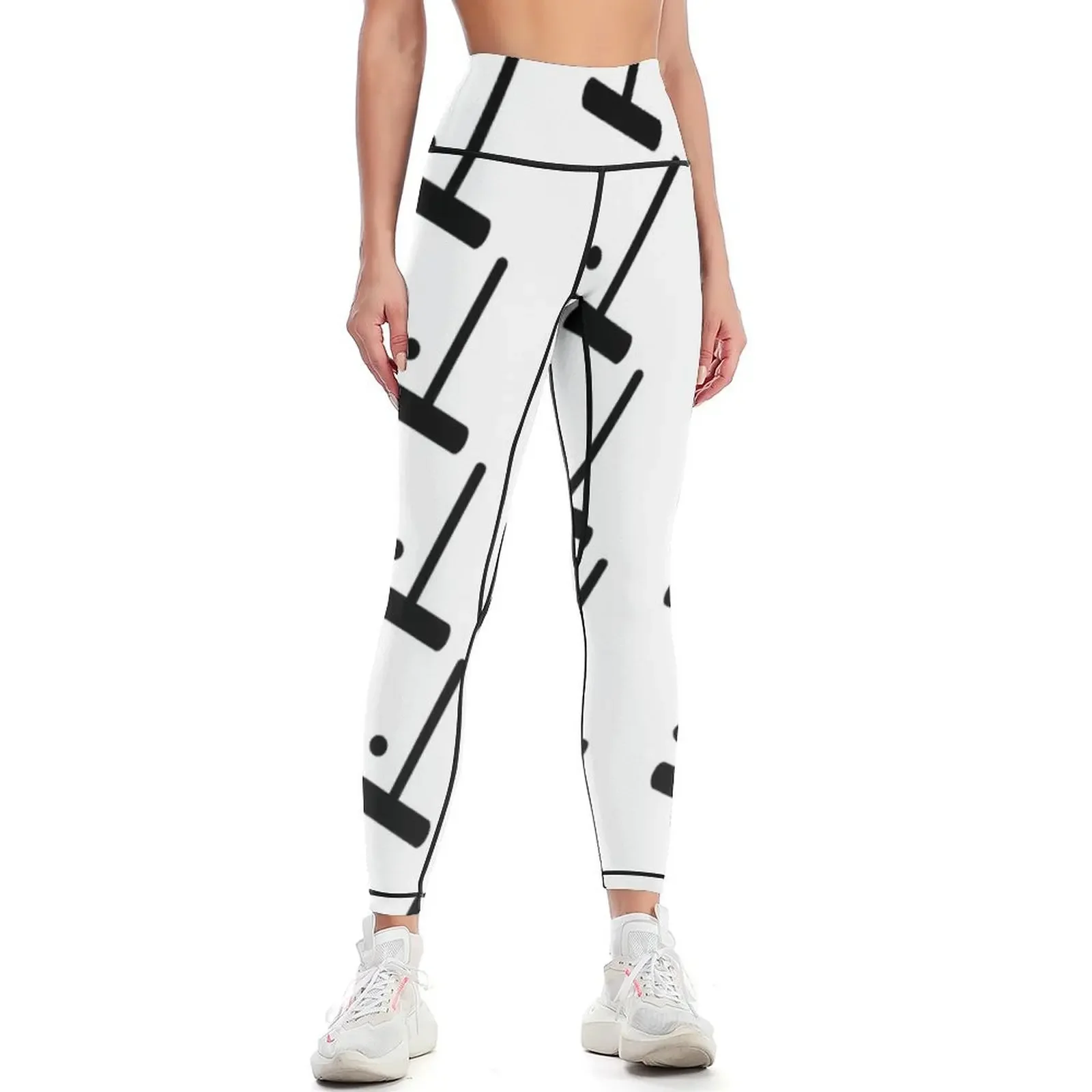 

Silhouetted Croquet Mallet and Ball Patterned Leggings fitness set gym Fitness's gym clothes sporty woman gym Womens Leggings