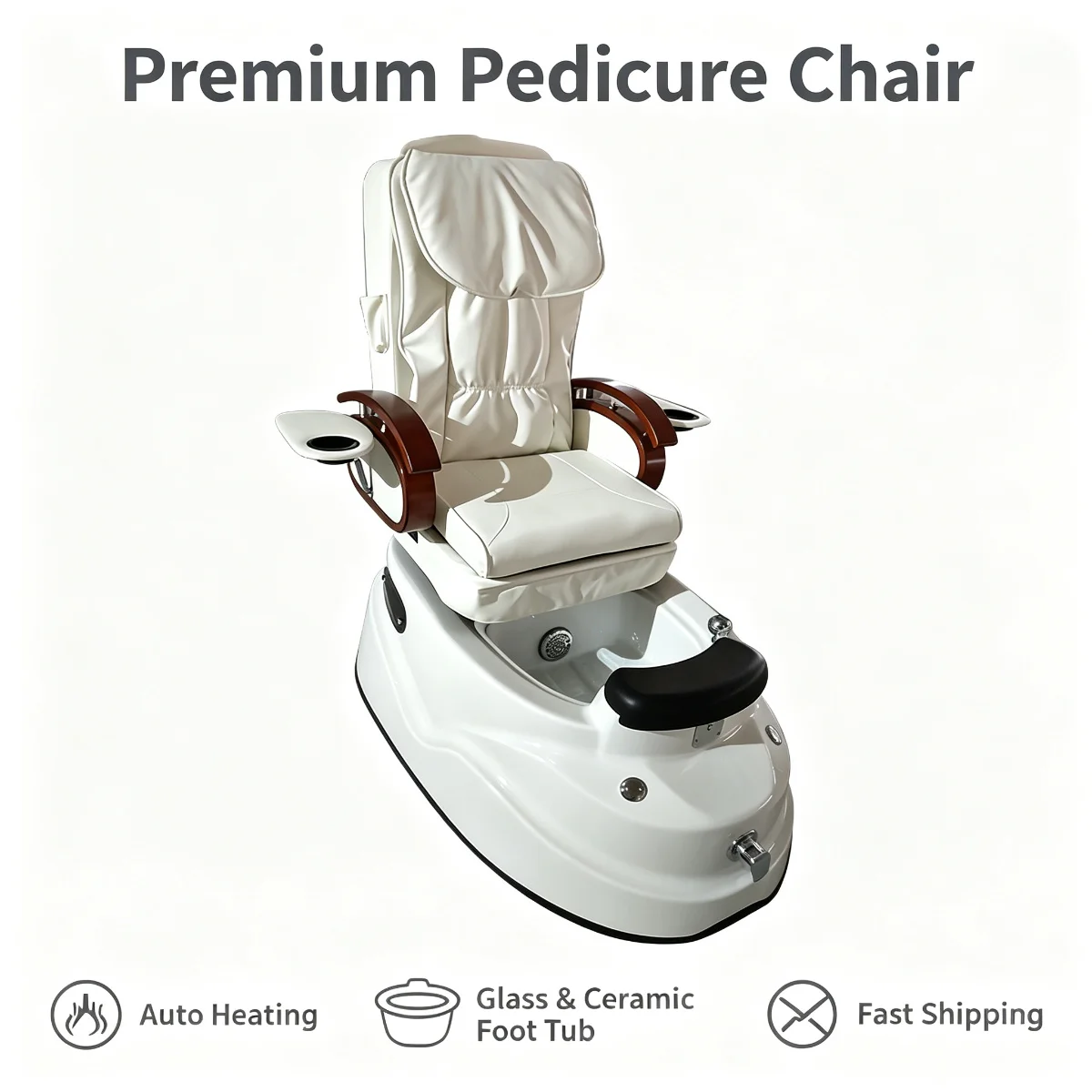 Fabric Electric Pedicure Spa Chair Round Base Heated Foot Bath Massage Salon Chair