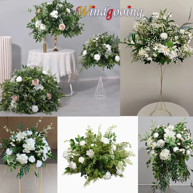 أوراق النباتات الخضراء زهرة اصطناعية الكرة الورد الأبيض ترتيب الخضرة طاولة الزفاف محور زهرة الطريق الرصاص ديكور الدعائم #1
