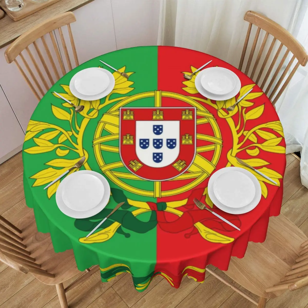 Round Coat Of Arms Of Portugal Art Tablecloth Waterproof Oil-Proof Table Covers 60 inch Portuguese Flag Table Cloth