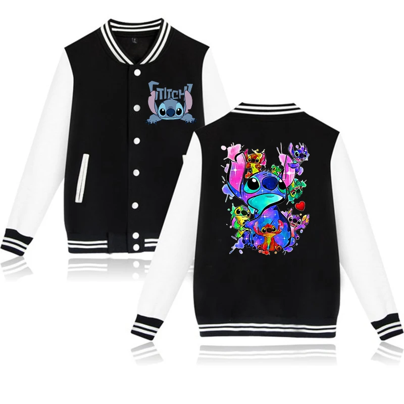 

Stich Hoodie Baseball Jacket Men Women Stitch Sweatshirt Kids Boys Girls Disney Jackets Streetwear College Coats Children