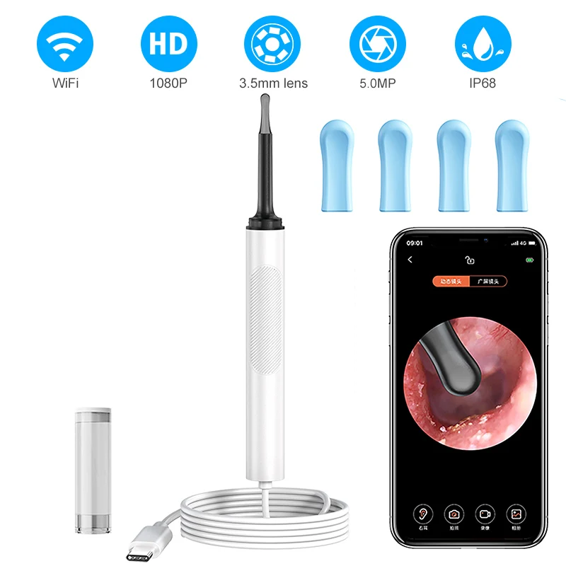 3in1 3.5mm Visual Ear Pick with LED HD Endoscope Otoscope Ear Canal Cleaner Ear wax Cleaning Support Android System Computer