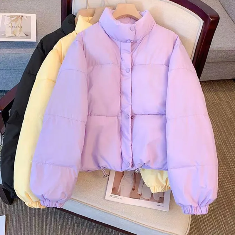 Womens Cotton-Padded Jacket Short Cropped Puffer Jacket Loose Down Serve Student Hong Kong Style Bread Clothing Cotton Coat 2674