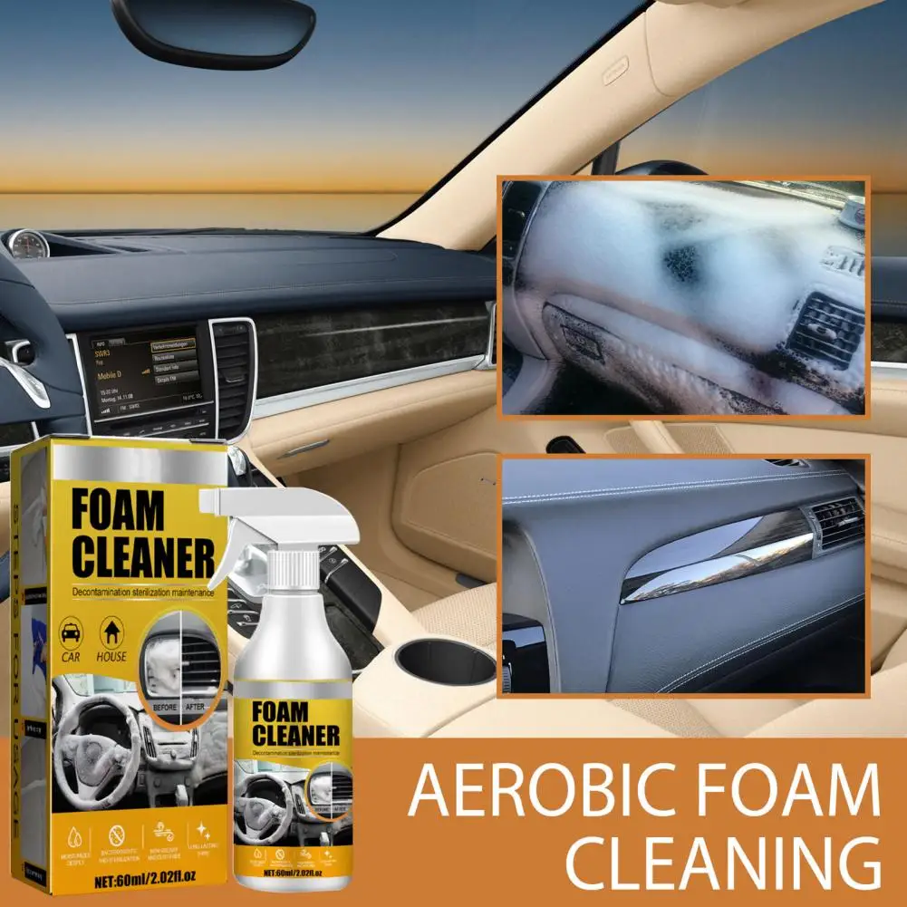 

60ml Car Interior Foam Cleaner Eco-friendly Upholstery Dash Vinyl Leather Stain Remover Multifunctional Foaming Cleaner