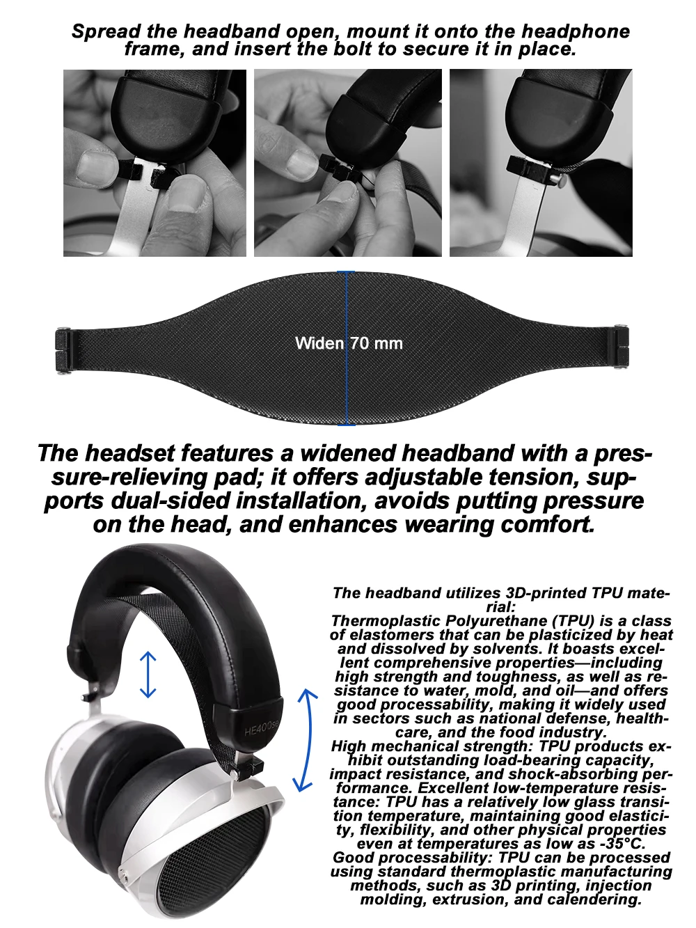Head Pad For HIFIMAN HE400SE / V2 / Edition XS / DEVA PRO / HE-R9 Headsets Widened Headband Pressure-Relief Pad Earpads