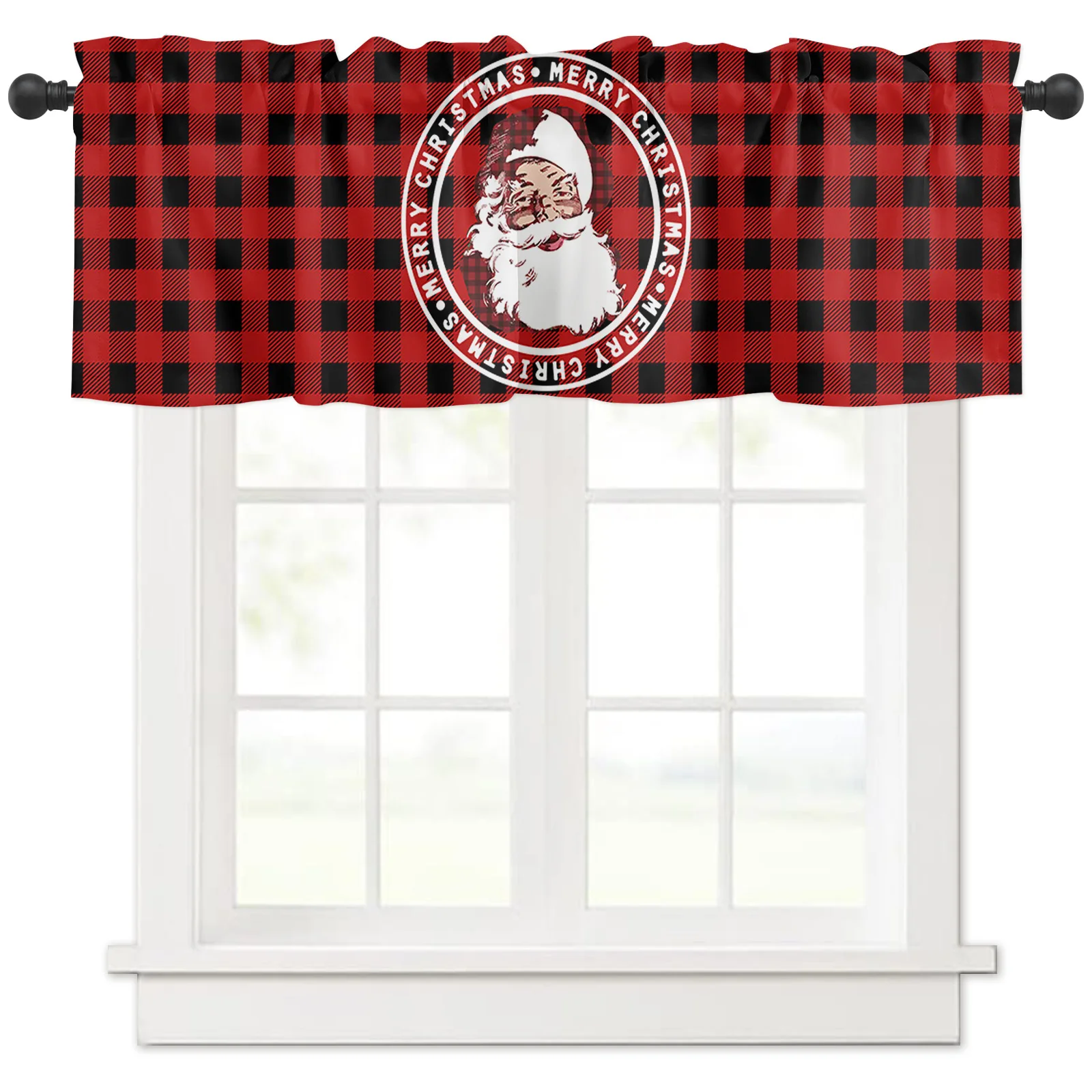 

ZEDLIYU Valances for Windows Kitchen Living Room Small Window Valance Merry Christmas Santa 1 Panel, 54 x 18 Inch