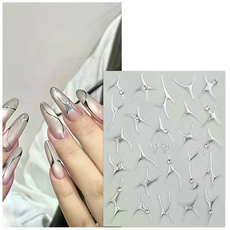 غير النظامية البرنز خطوط الفرنسية مسمار الفن ملصقات فضي الكتابة على الجدران شريط تصميم ذاتية اللصق الشارات الهندسة خط المتزلجون #1