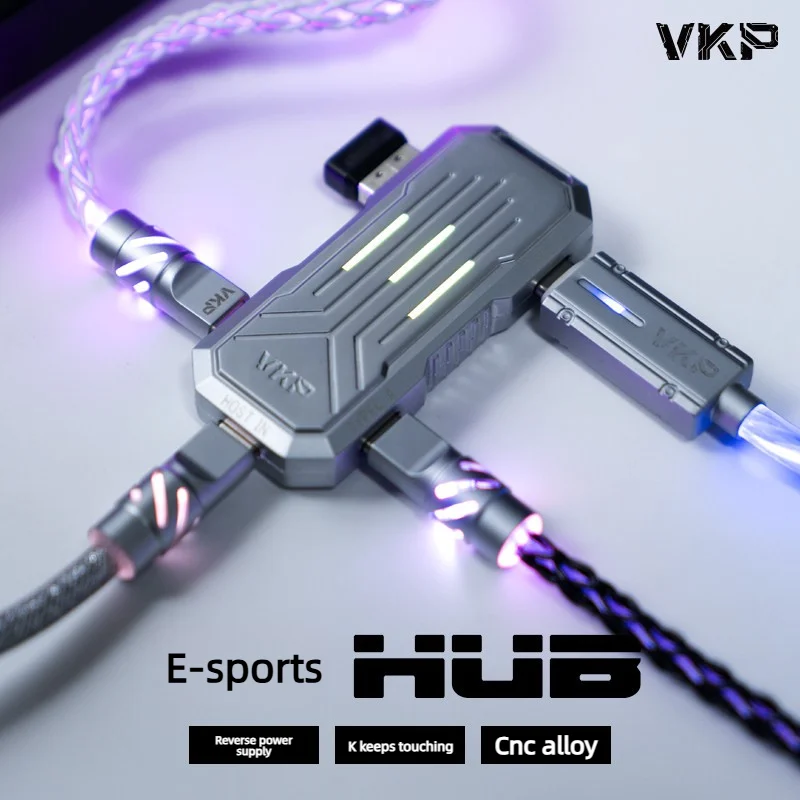Vkp Esports Hub Docking Station 1-to-3 Power Supply 8k Magnetic Axis Keyboard Dedicated Usb Hub Aluminum Alloy Transformer
