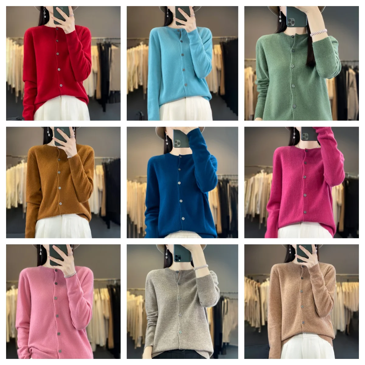 

2025 шикарная женская одежда, базовый кардиган, осень-зима, трикотаж из 100% мериносовой шерсти, мягкий теплый ленивый свитер с круглым вырезом, классический универсальный