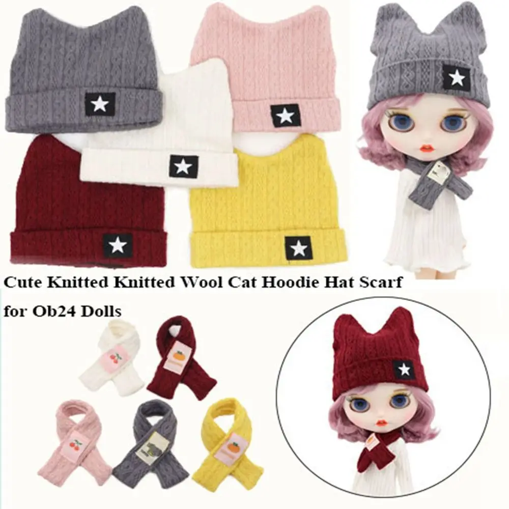 Fashion Cute Knitted Yarn Hat Doll Clothes Accessories Animal Knitted Hat For ob24 Dolls Cat Hoodies Hat Scarf Dolls Decorations