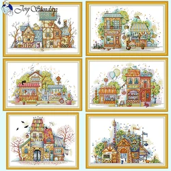 Cartoon Little House Scenery Series Zestawy do haftu krzyżykowego Aida 14CT 16CT 11CT Biały nadrukowany materiał płócienny Zestaw do szycia DIY