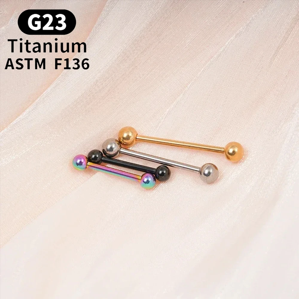 5/10PCS G23 Titanium External Internal Thread Piercing Body Jewelry Long Industrial Barbell Tongue Ring Nipple Bar 14G 16G