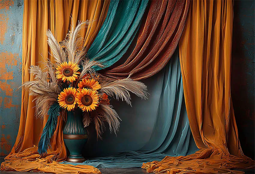 Mehofond 보호 팜파스 사진 배경, 임산부 초상화, 해바라기, 우아한 커튼 꽃병 사진 배경 장식