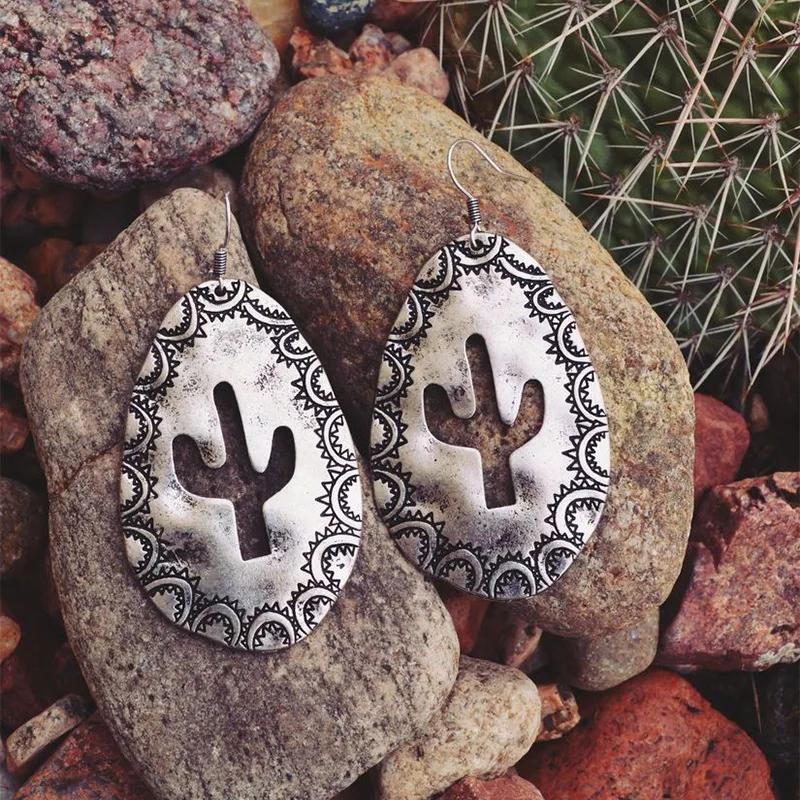 New Arrival Euro American Retro Teardrop Antique Hollow Cactus Charm Mom Earrings Wholesale for Women