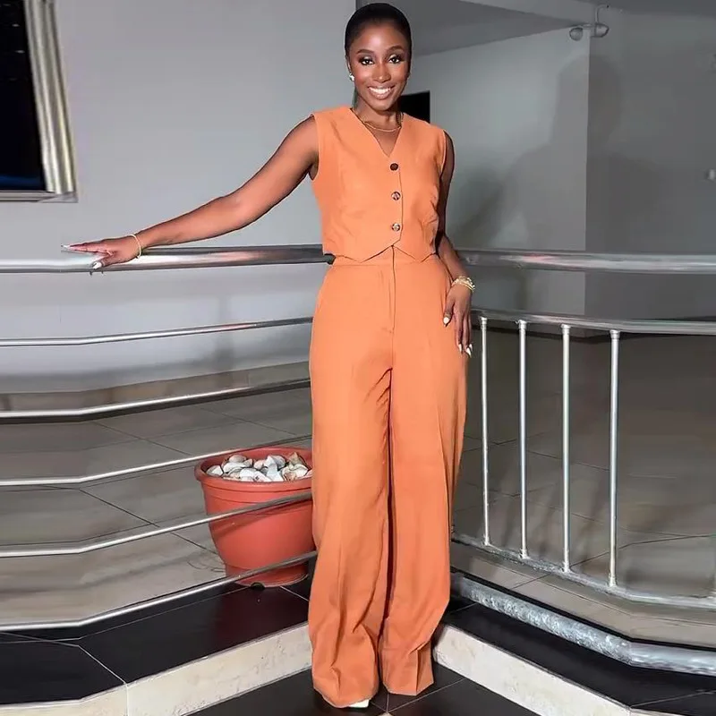 

Fashion women's clothing solid color vest top trousers two-piece set spring and summer women's suit