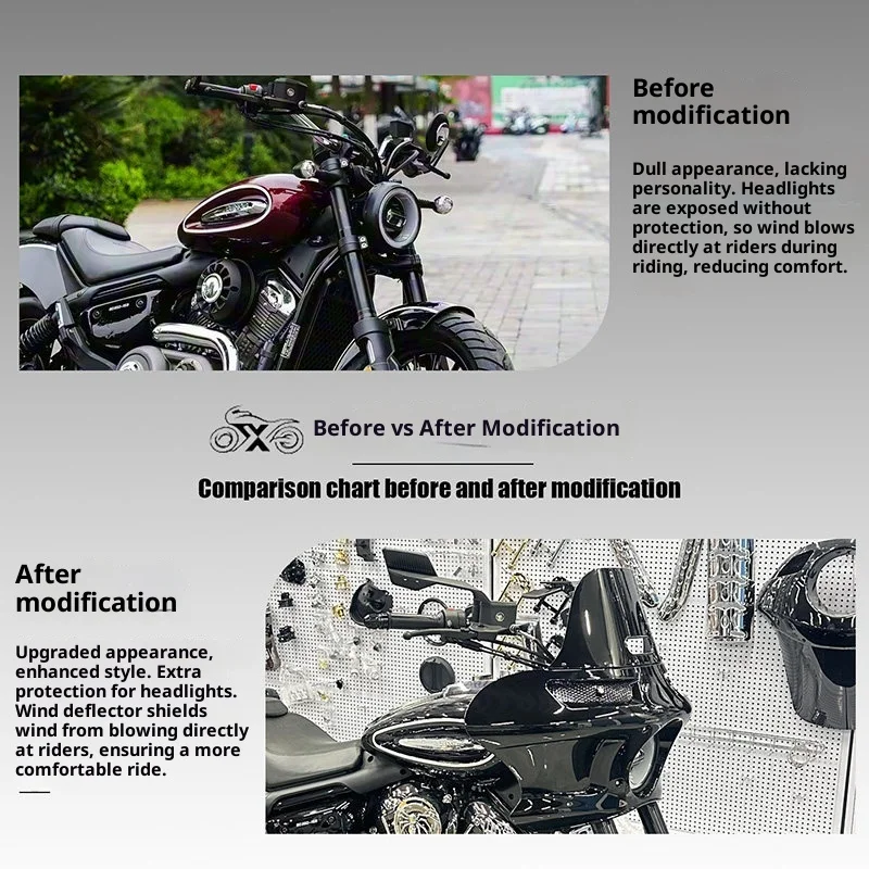【Premium】For Greystone 707 / Black Flag 950 / Chinchila 350 Headlight shade windshield plus large lampshade Harley style front