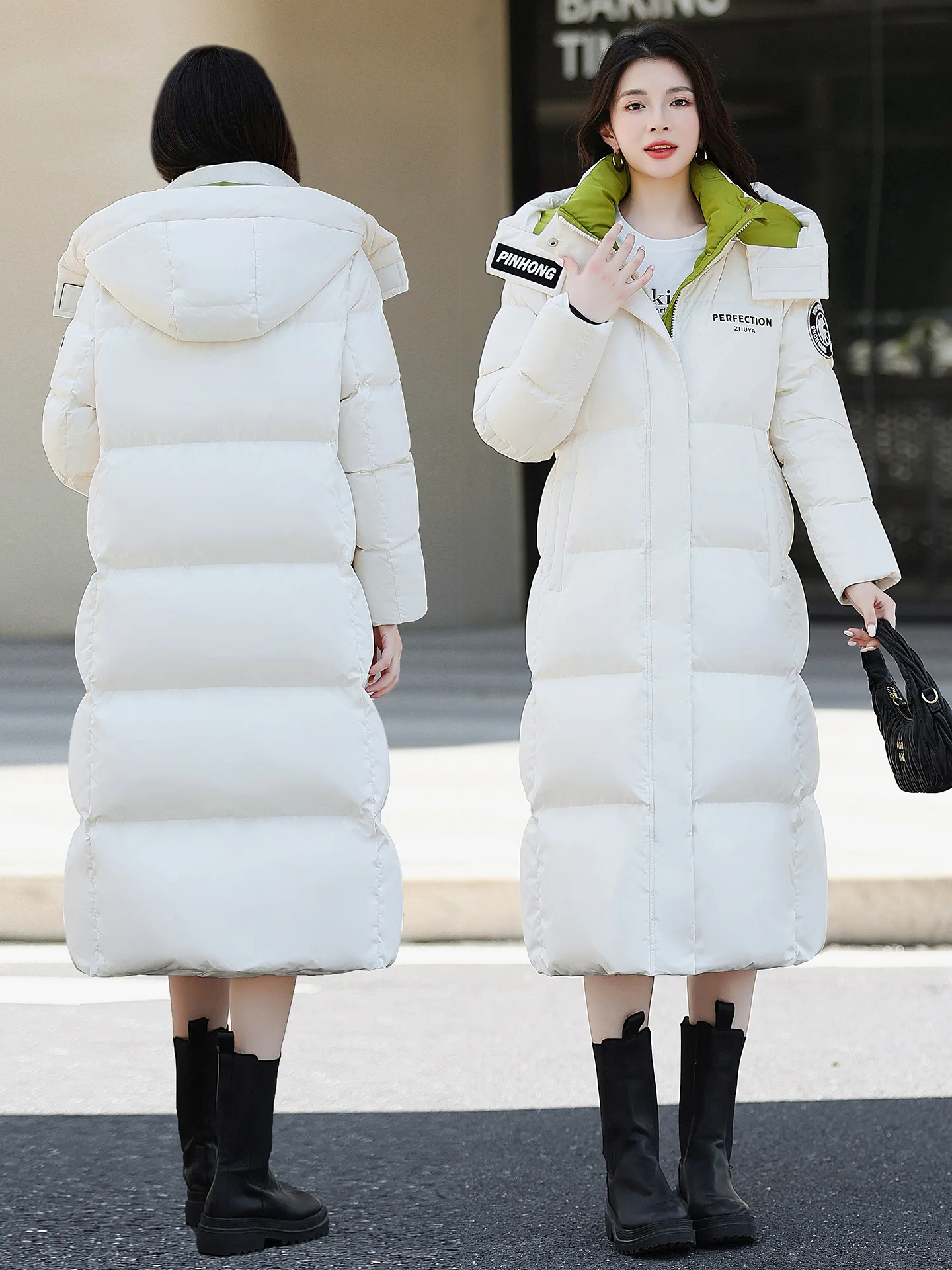 Zhuya Daunenmantel 345 g 95 weiße Entendaunen 2025, neue lange Daunenjacke für Damen, mittellang, über dem Knie dick und warm