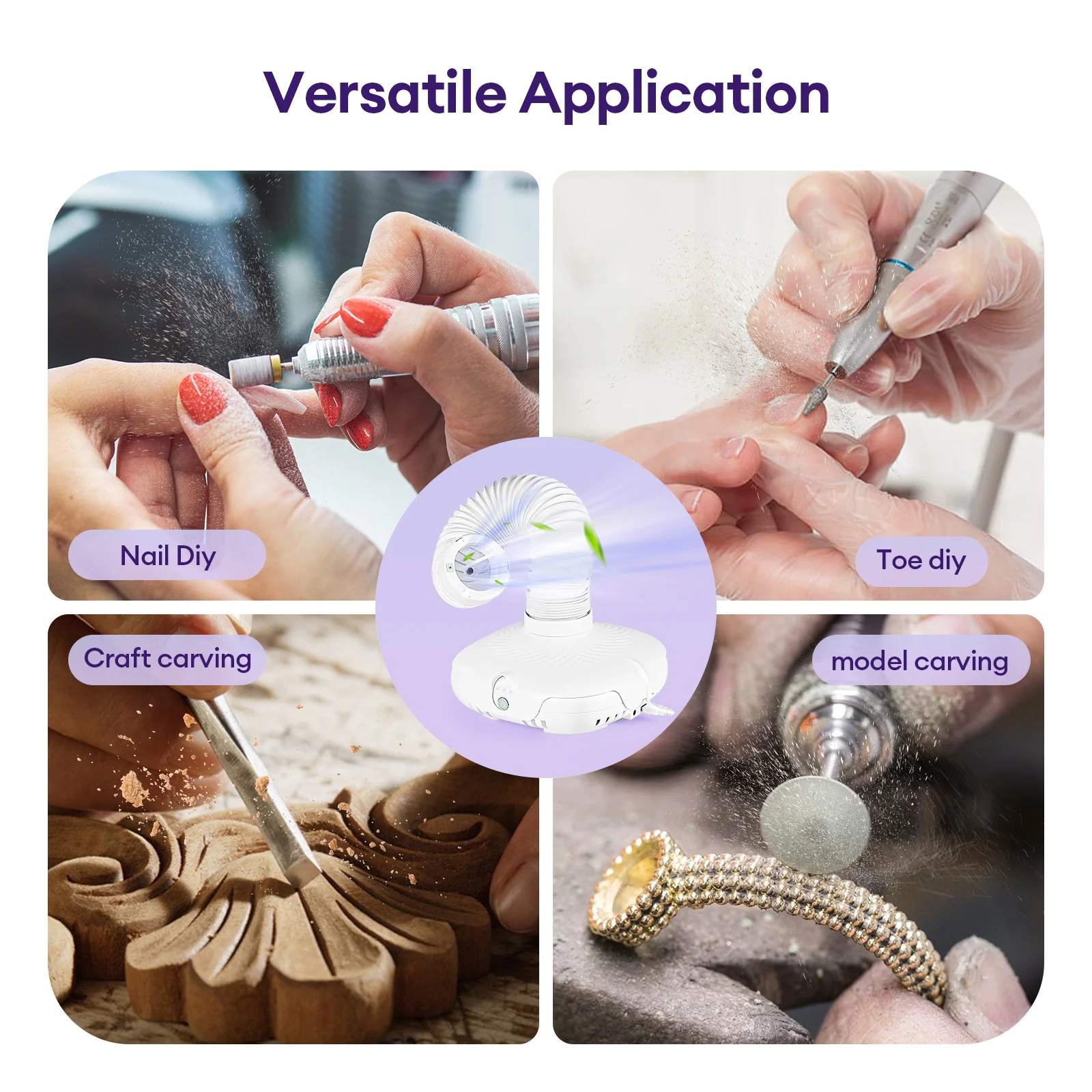 130W Powerful Fan Nail Dust Collector Turbo Vacuum Cleaner With Tube Retractable Elbow Design For Nail Art Salons And Home Use