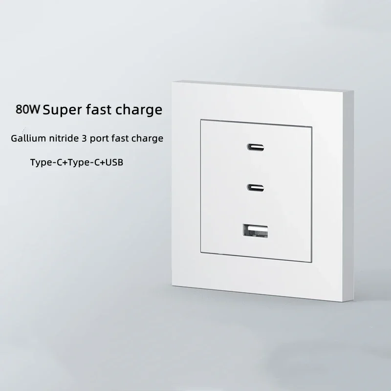 80W Universal Smart 65W Super Quick Charge 3port USB Wall Socket, Type c Quick Charge Adapter outlet, socket with USB charging