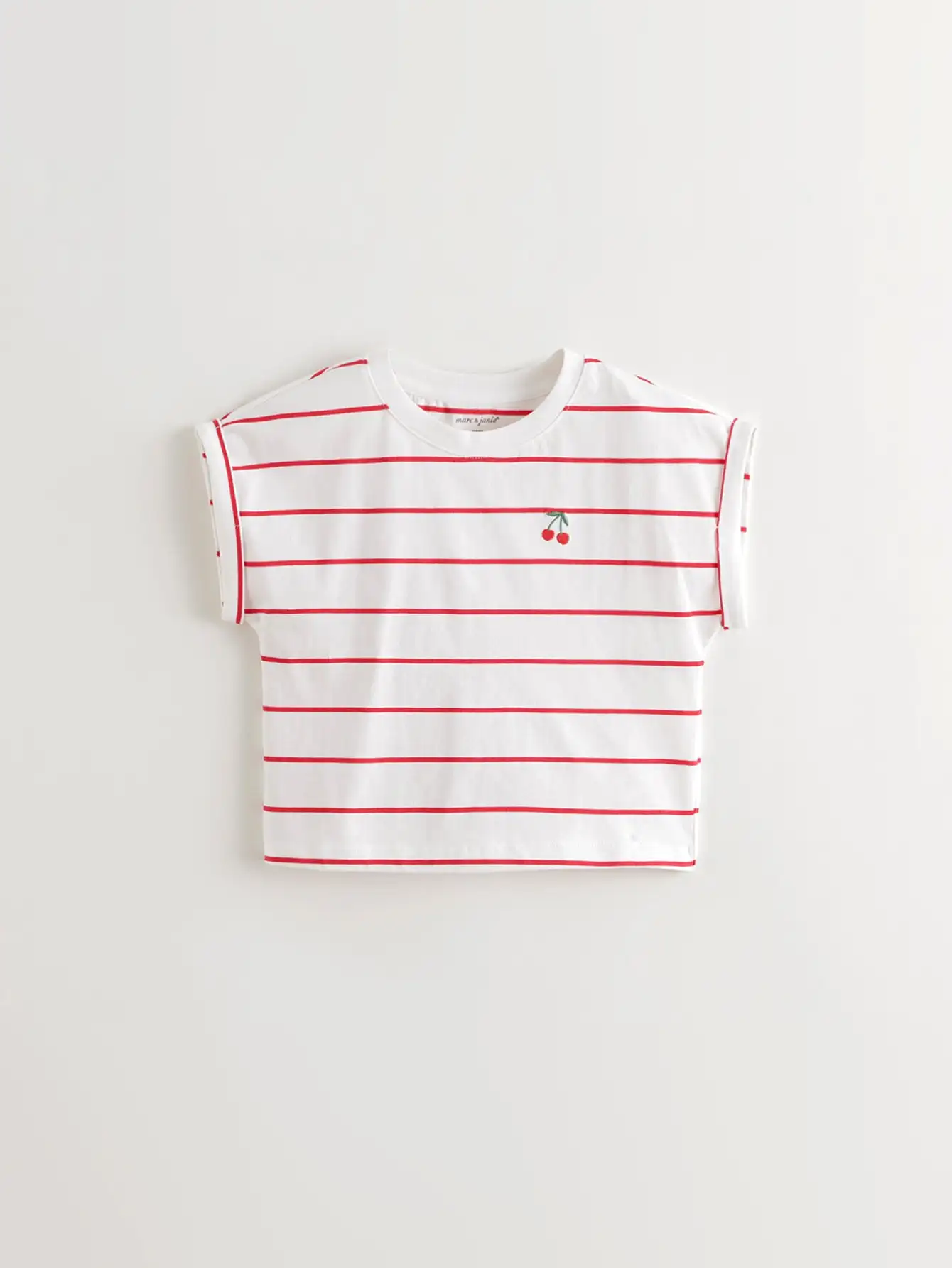 

MARC & JANIE Kids Girl Floral Cherry Striped Cotton Short Sleeves T-Shirt for Summer 550696