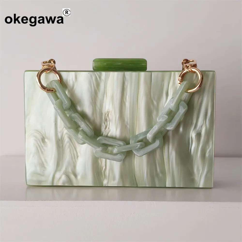 Light Green Acrylic Pearl Marble Box Clutch Luxury Women\'s Evening Wedding Party Clutches Female Handbags Small Phone Case Bags