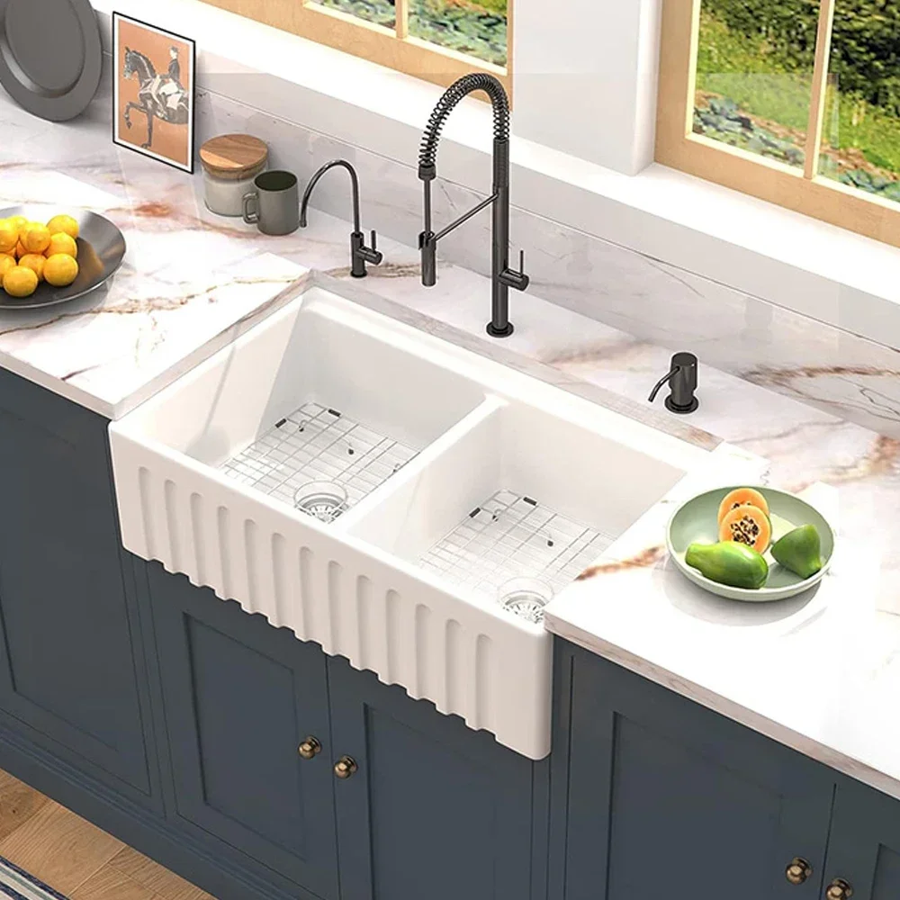 Modern White Sink Single Bowl Double Bowl Ceramic Apron Front Farm Kitchen Sink