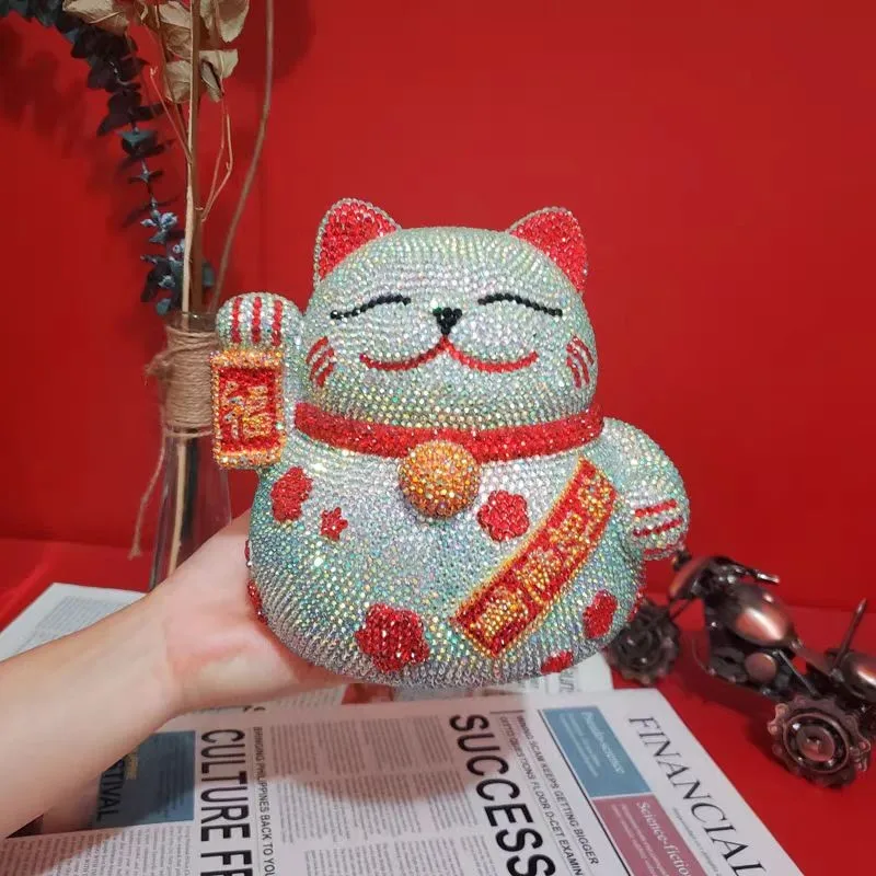 Oriental Culture Lucky Cat Statue Handmade Rhinestone Coin Deposit Jar DIY Cross Stitch Mosaic Living Decorative Piggy Bank