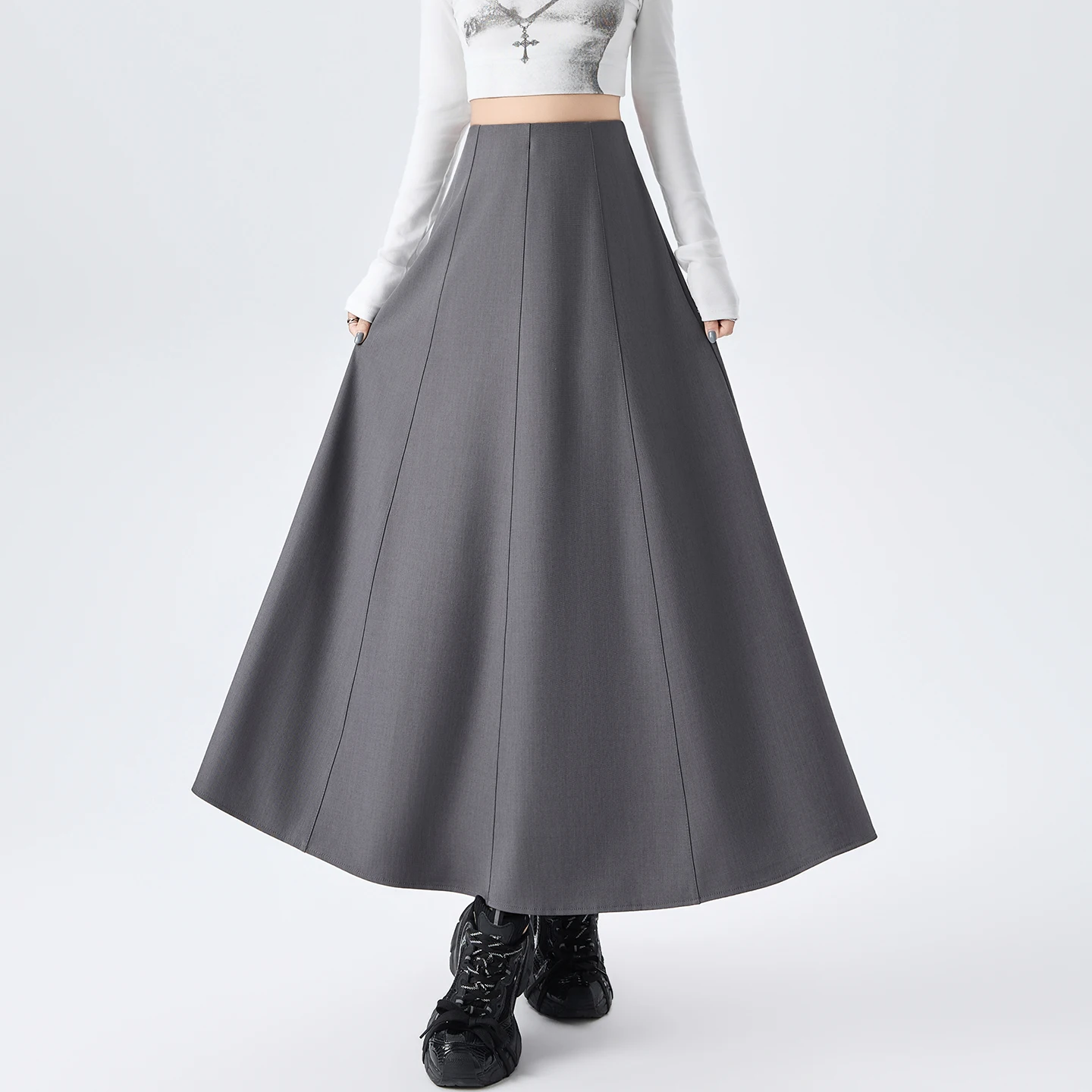 

Элегантная офисная женская юбка А-силуэта с завышенной талией, весна-лето 2026, новая коллекция, повседневная длинная юбка с декоративной строчкой